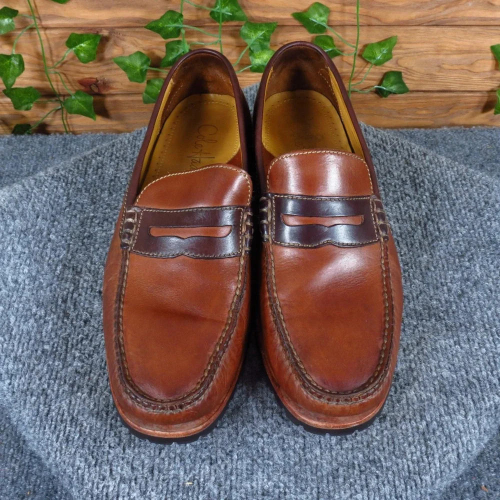 Cole Haan C07895 Mens Penny Loafer Size 10.5 Dress Work Brown Leather Lug Sole